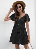 ROUND NECK PLEATED LOTUS LEAF SLEEVE DRESS