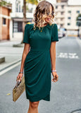 SOLID COLOR ROUND NECK SHORT SLEEVE DRESS
