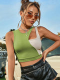 ROUND NECK STITCHING CONTRAST VEST T-SHIRT