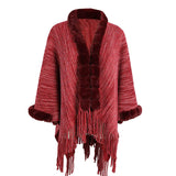 FRINGE SHAWL FUR COLLAR CARDIGAN COAT