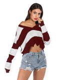 FASHION STRIPED PULLOVER STITCHING SWEATER