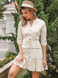 SHORT SLEEVE V-NECK COTTON SHIRT DRESS