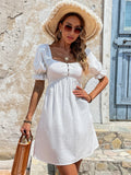 SQUARE NECK BUBBLE SLEEVE SHORT SLEEVE DRESS