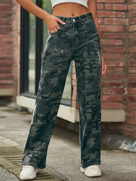 CAMOUFLAGE LOOSE RETRO WIDE-LEG JEANS