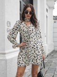 DRAWSTRING V-NECK FLARED SLEEVE FLORAL PRINTED CHIFFON DRESS