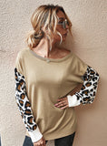 FASHION CONTRAST STITCHING LEOPARD SWEATER