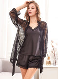 SEXY ICE SILK SLING NIGHTGOWN THREE-PIECE SET