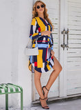 LARGE SIZE COLLAR COLOR BLOCK BELT DESIGN DRESS