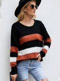 ROUND NECK STRIPED PULLOVER LONG SLEEVE SWEATER