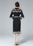 WAIST RETRO LANTERN SLEEVE LACE DRESS