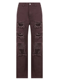 STRAIGHT HOLES HIGH WAIST JEANS