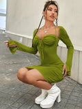 LONG-SLEEVED SPLIT OPEN BACK DRESS