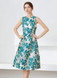 A-LINE JACQUARD BLUE PARTY DRESS