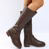 SIDE ZIPPER SQUARE HEEL HIGH-HEELED KNIGHT BOOTS