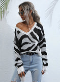 V-NECK KNITTED LONG SLEEVE PULLOVER SWEATER