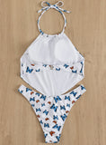 BUTTERFLY PRINTNECK SEXY TWO-PIECE BIKINI