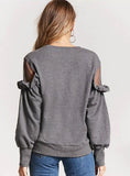 SOLID DARK GREY WOMEN CASUAL SWEATSHIRT MESH