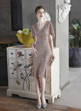V-NECK SEQUINS SHORT PARTY DRESS