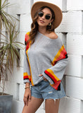 HOLLOW BEACH STITCHING KNIT RAINBOW SWEATER