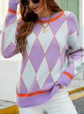 LOOSE DIAMOND PATTERN CONTRAST SWEATER