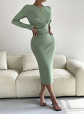 ROUND NECK SLIM LONG SLEEVE DRESS