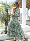 HOLIDAY RUFFLED ONE-SHOULDER FLORAL DRESS