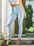 HIGH ELASTIC WAIST WASHED SLIM JEANS