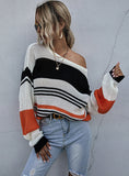 COLOR MATCHING LOOSE KNIT ROUND NECK PULLOVER
