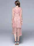 PINK LACEEMBROIDERED IRREGULAR GAUZE DRESS