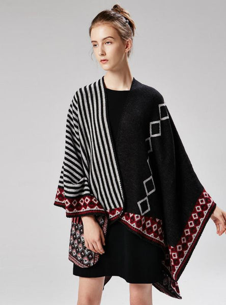 LADIES FALL AND WINTER STRIPED SMALL DIAMOND SHAWL