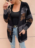 WOMEN STRIPED BUTTON SWEATER COAT