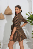 STRIPED CASUAL V-NECK DRESS