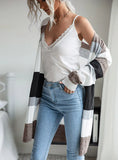 THIN COLOR MATCHING STRIPES LOOSE SWEATER