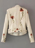 WOMEN EMBROIDERY FAUX LEATHER PU JACKET