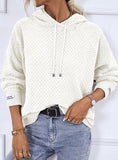 HOODED DRAWSTRING SOLID COLOR PULLOVER SWEATER