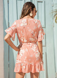 ROUND NECK FLORAL FLOUNCE DRESS