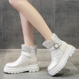 WOMEN THICK COTTON BELT BUCKLE BOOTIES