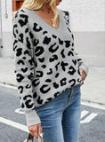 LOOSE V-NECK LEOPARD PULLOVER SWEATER