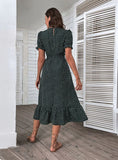 RETRO POLKA DOT PRINTED V-NECK DRESS