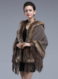 WOMEN HAT FRINGED FUR CLOAK TASSELS CARDIGAN