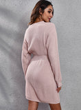 WOMEN V-NECK LONG SLEEVE SWEATER DRESS