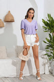 V-NECK SHORT SLEEVE HOLLOW CASUAL T-SHIRT