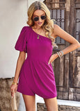 SOLID COLOR ONE-SHOULDER JUMPSUIT