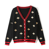 BEE EMBROIDERY CARDIGAN LONG SLEEVE BUTTON KNITTED SWEATERS