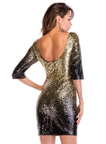 ROUND NECK BACKLESS MINI SEQUINED DRESS
