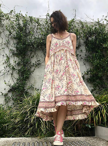 FASHION WOMEN PRINT SPAGHETTI MIDI DRESS