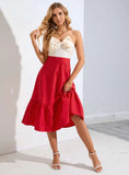 TUBE TOP CONTRAST RUFFLED BOW DRESS