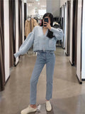 WOMEN FASHION RHINESTONE BUTTONS LOOSE KNITTED CARDIGAN