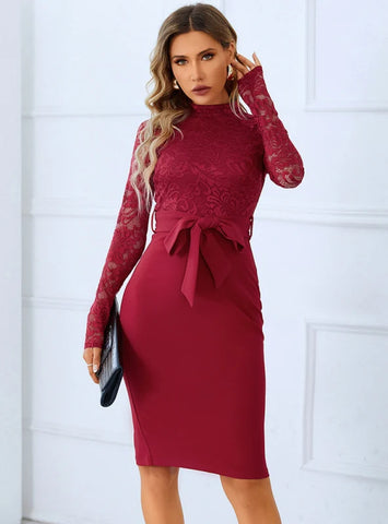 ROUND NECK LACE LONG SLEEVES DRESS