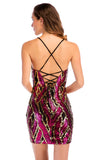 V-NECK BACKLESS SLING SEQUINED DRESS